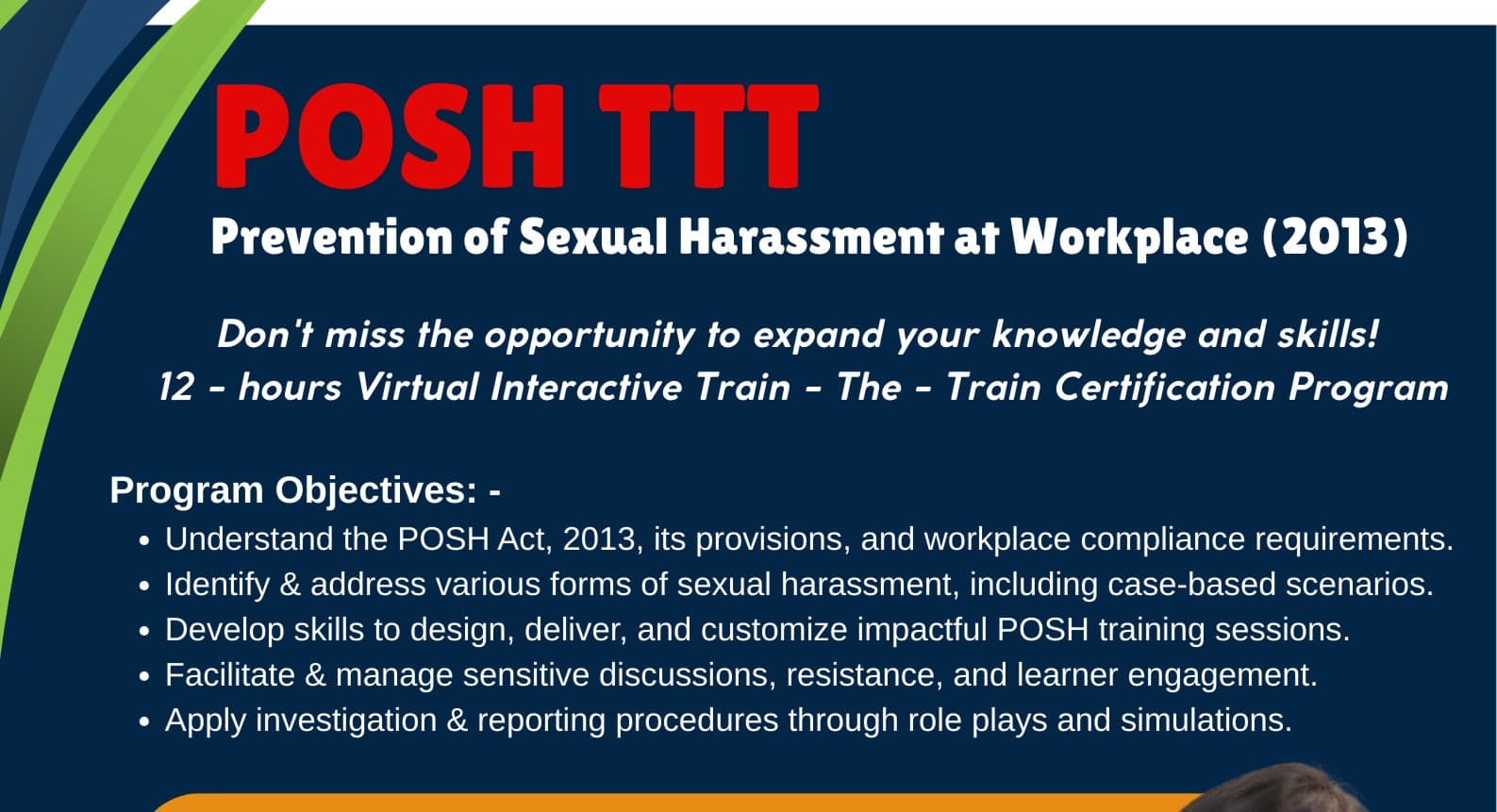 WEBNARS Prevention of Sexual Harassment at Workplace (POSH) TTT